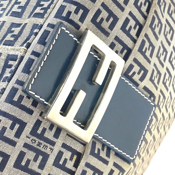 FENDI shoulder bag Mamma Baguette Zucchino Shoulder Bag Canvas/Leather Navy - Picture 4 of 14